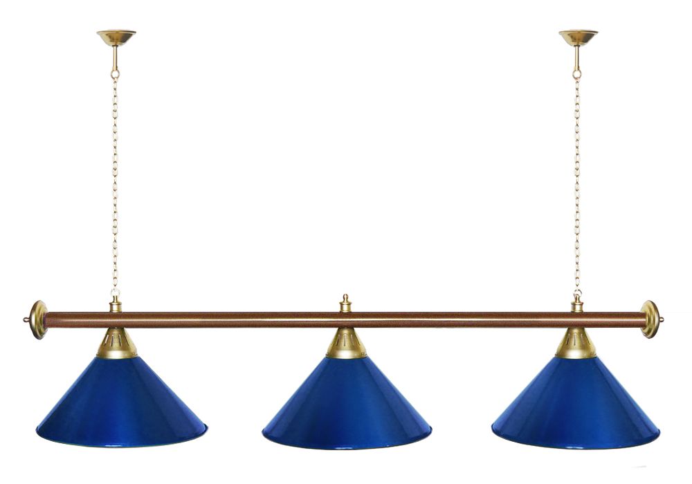 Лампа STARTBILLIARDS 3 пл. (плафоны синие,штанга синяя,фурнитура золото)