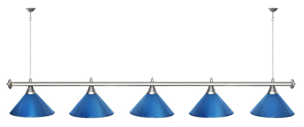 Лампа STARTBILLIARDS 5 пл. (плафоны синие,штанга хром,фурнитура хром)