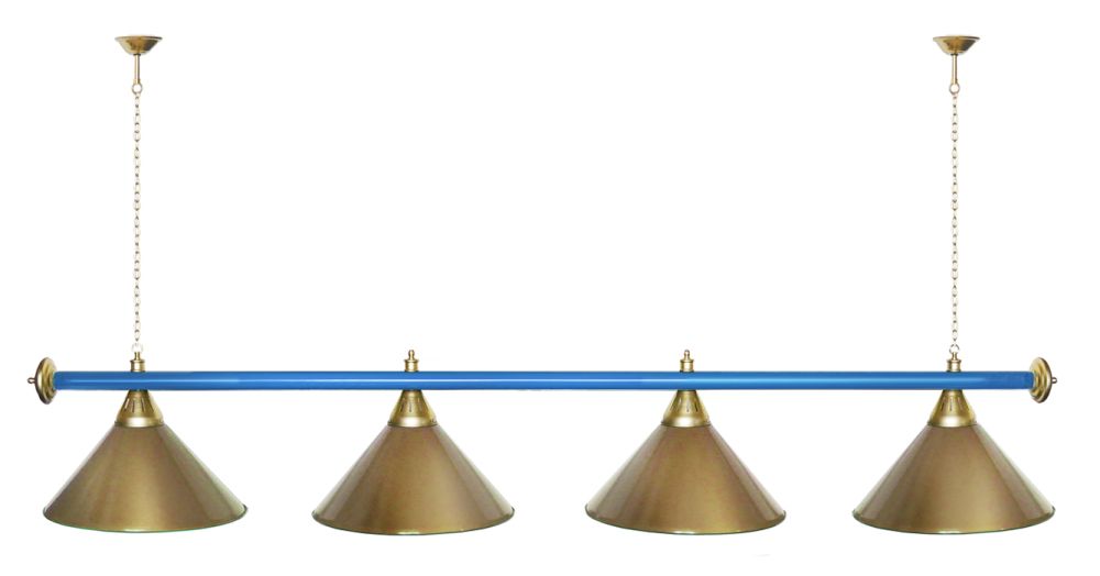 Лампа STARTBILLIARDS 4 пл. (плафоны синие,штанга золотая,фурнитура золото)