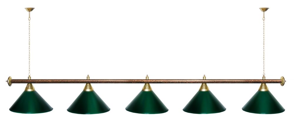 Лампа STARTBILLIARDS 5 пл. (плафоны зеленые,штанга золотая,фурнитура золото)