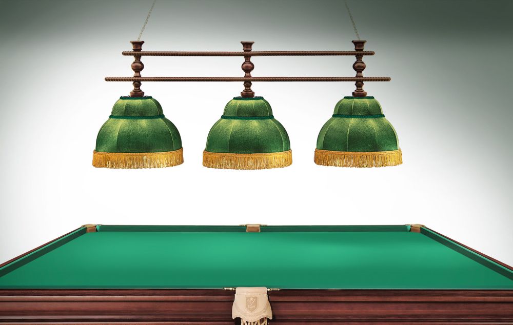 Лампа Аристократ-3 3пл. береза (№6,бархат синий,бахрома синяя,фурнитура золото)