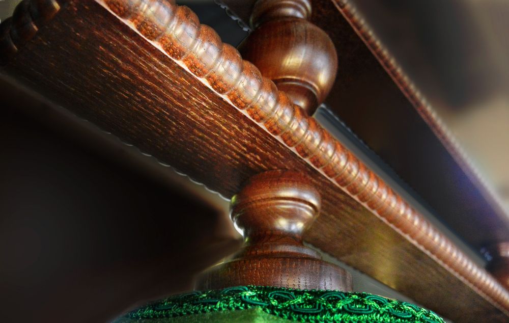 Лампа Аристократ-3 3пл. береза (№1,бархат синий,бахрома синяя,фурнитура золото)