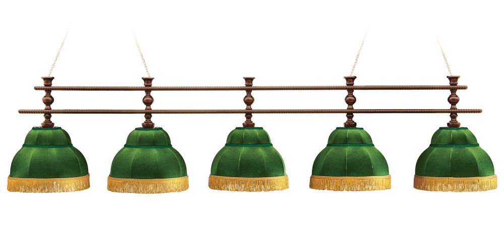 Лампа Аристократ-3 5пл. береза (№7,бархат зеленый,бахрома желтая,фурнитура золото)