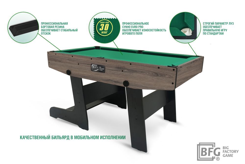 Бильярд BFG Compact Moby 4 (Анкор) (Пул, анкор/черный (ЛДСП), ЛДСП_16, Сукно Euro Pro 30 ш1.98м, Х/б сетка)