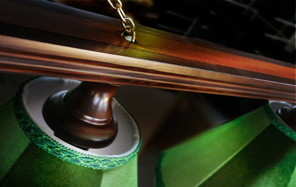 Лампа Классика 2 4пл. ясень (№4 ,бархат зеленый,бахрома желтая,фурнитура золото)