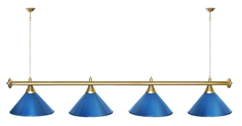 Лампа STARTBILLIARDS 4 пл. (плафоны синие,штанга золотая,фурнитура золото)