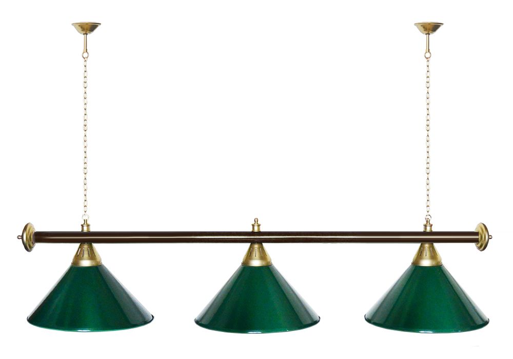 Лампа STARTBILLIARDS 3 пл. (плафоны зеленые,штанга хром,фурнитура золото)